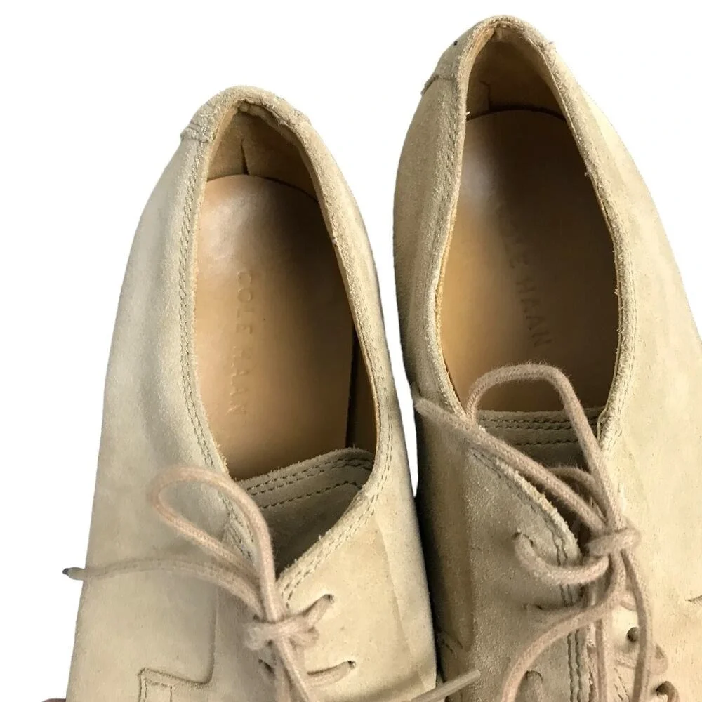 Cole Haan Derby Mens 11 Tan Suede C12161 Lace‎ Up Brick Red Sole Plain Toe Shoes